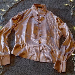 Anne Klein 100% silk pink collared button up